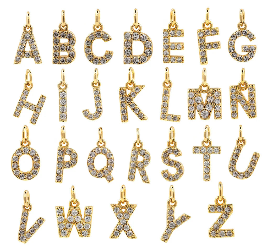 Brass Jewelry Accessories Pave Cubic Zircon Initial Letter Pendant Crystal CZ 26 Alphabet Charm for Necklace