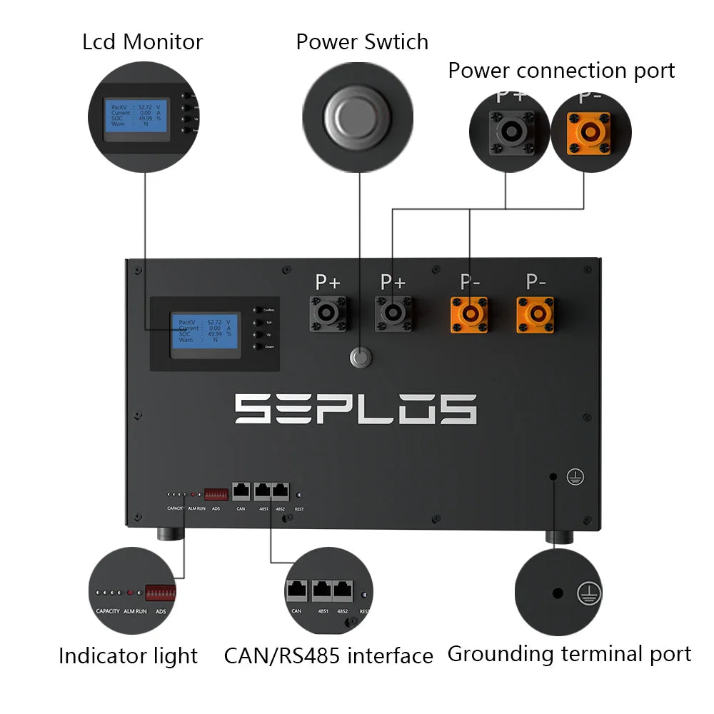 Seplos MASON-280 DIY Unit 51.2V Home Energy Storage Systems Stackable BOX Type Without Cells for 304Ah 280Ah/302Ah Cell