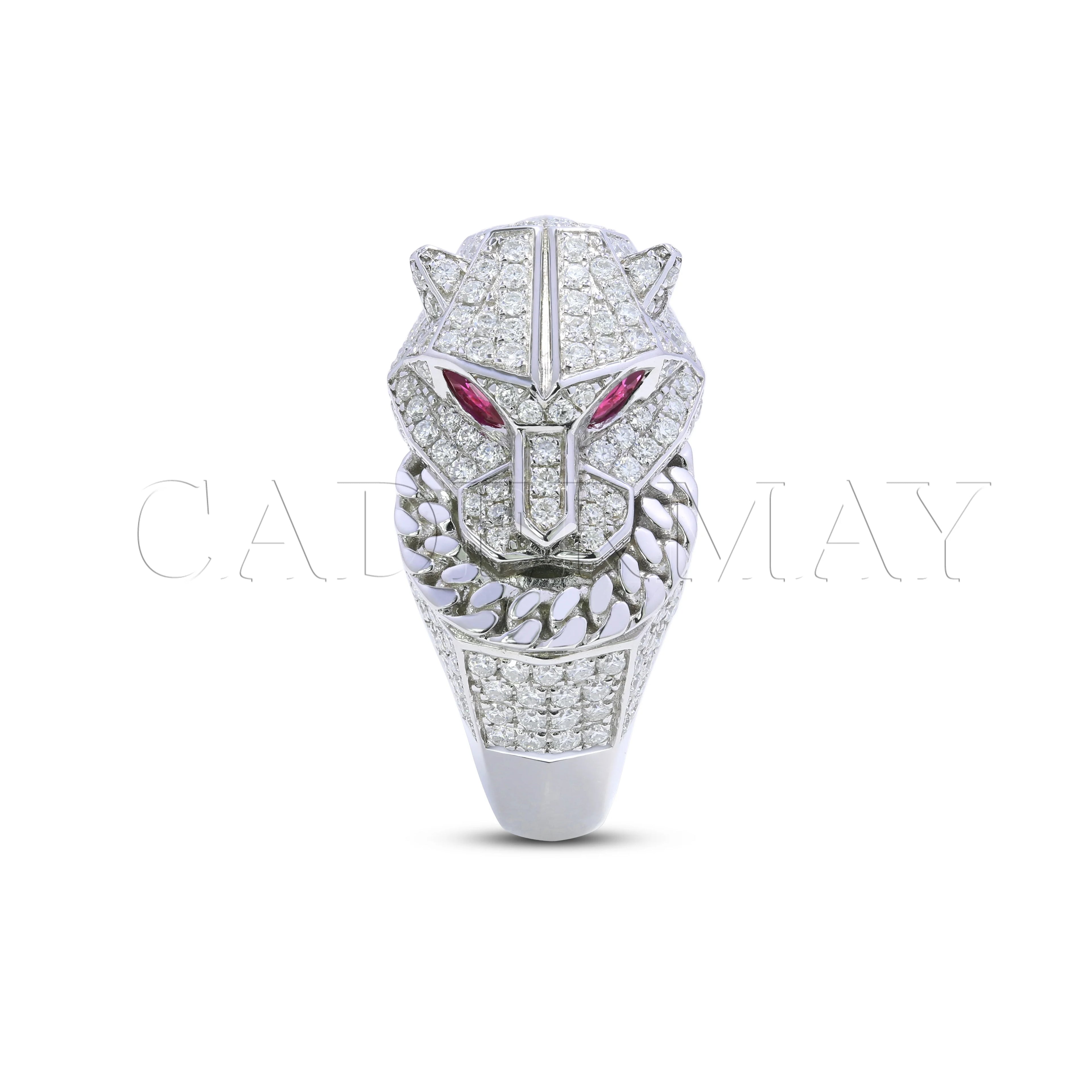 Cadermay 2022 Luxury D VVS  Moissanite Diamond Eternity Ring Band S925 Moissanite Gemstone with Ruby Eyes Tiger Ring for Gifts