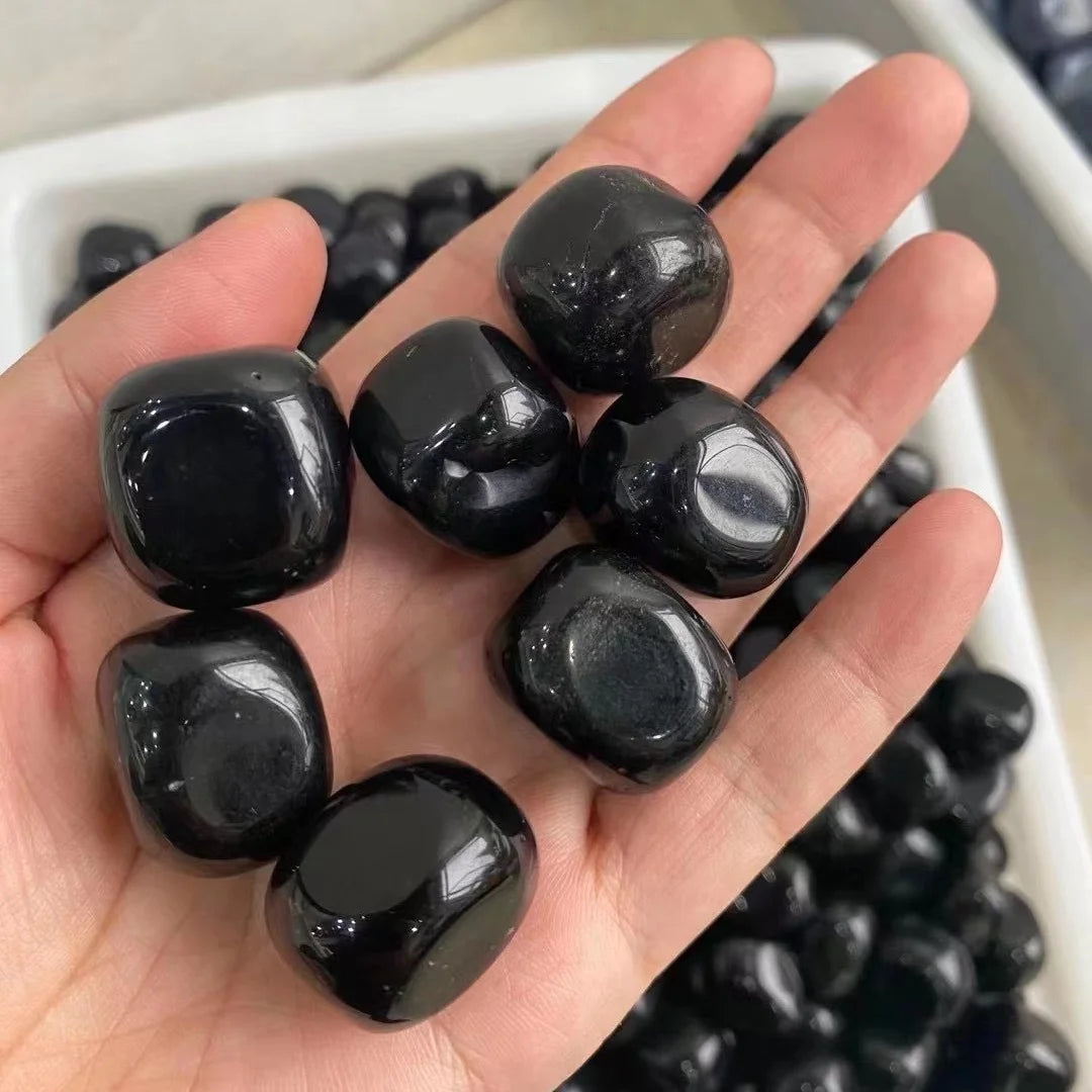 Natural Energy Healing Stone  Quartz  Crystal Gem  20-30mm Black Obsidian Tumbled Stones
