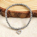 New Fashion Simple Women Jewelry 4mm Hematite Handmade Beaded Elastic Bracelet Artificial Zircon Dragonfly Palm Pendant Bracelet