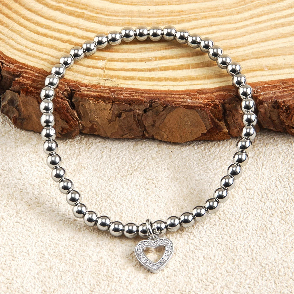 New Fashion Simple Women Jewelry 4mm Hematite Handmade Beaded Elastic Bracelet Artificial Zircon Dragonfly Palm Pendant Bracelet