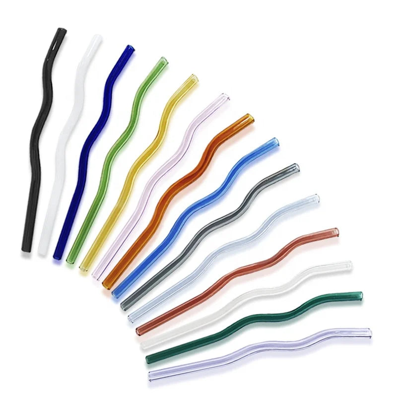 8mm Eco Friendly Reusable Heat Resistant Borosilicate Wavy Glass Straw