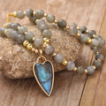 Natural Flash Labradorite Round Bead Healing Crystals Heart Pendant LOVE Necklace Men Gift for Jewelry