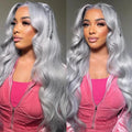 180% Density Raw Indian Human Hair Transparent HD for Lace Full Frontal Wig Grey Body Wave Remy Hair Long Length Black Women