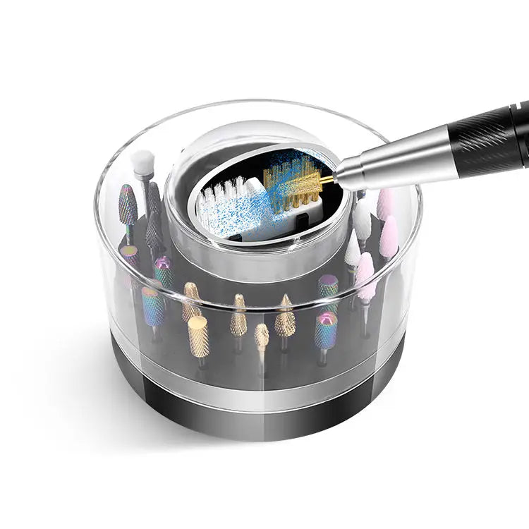 Nail Drill Bit Container 30 Slots Manicure Tool Organizer Display Stand Case Holder Cleanser Brushes PP White/Black