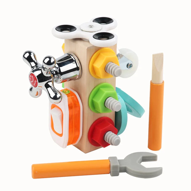 Montessori Children Wooden Brain Teaser Puzzles Unlock Multifunction Busy Board Educational Fingertip Gyroscope Toys for Kids