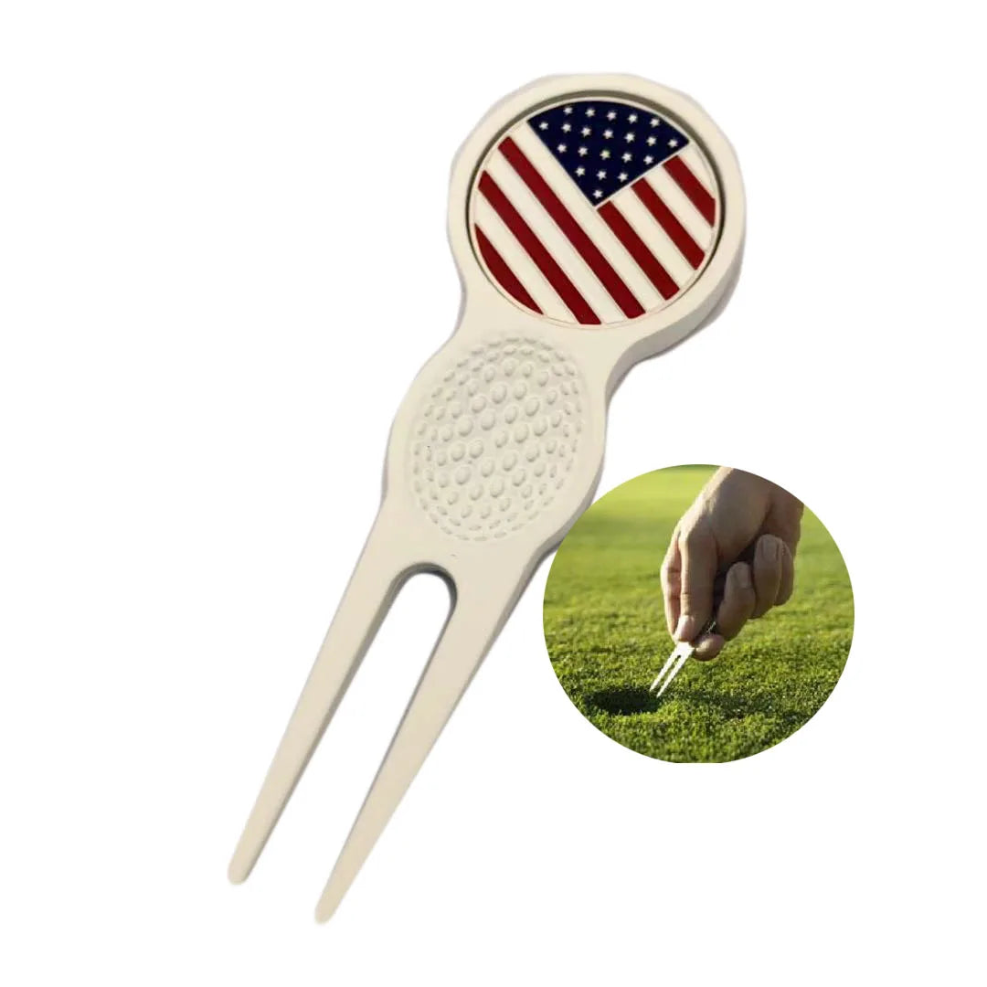 Custom White Golf Divot Tool Plated Metal Coin Design Manufactured by Magnetic Divot Tool Manufacturer