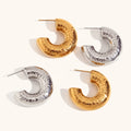 Dingran Minimalist Chunky Hammered Hollow Out Gold Plated Hoop Earrings Joyas De Acero Inoxidable Para Mujer
