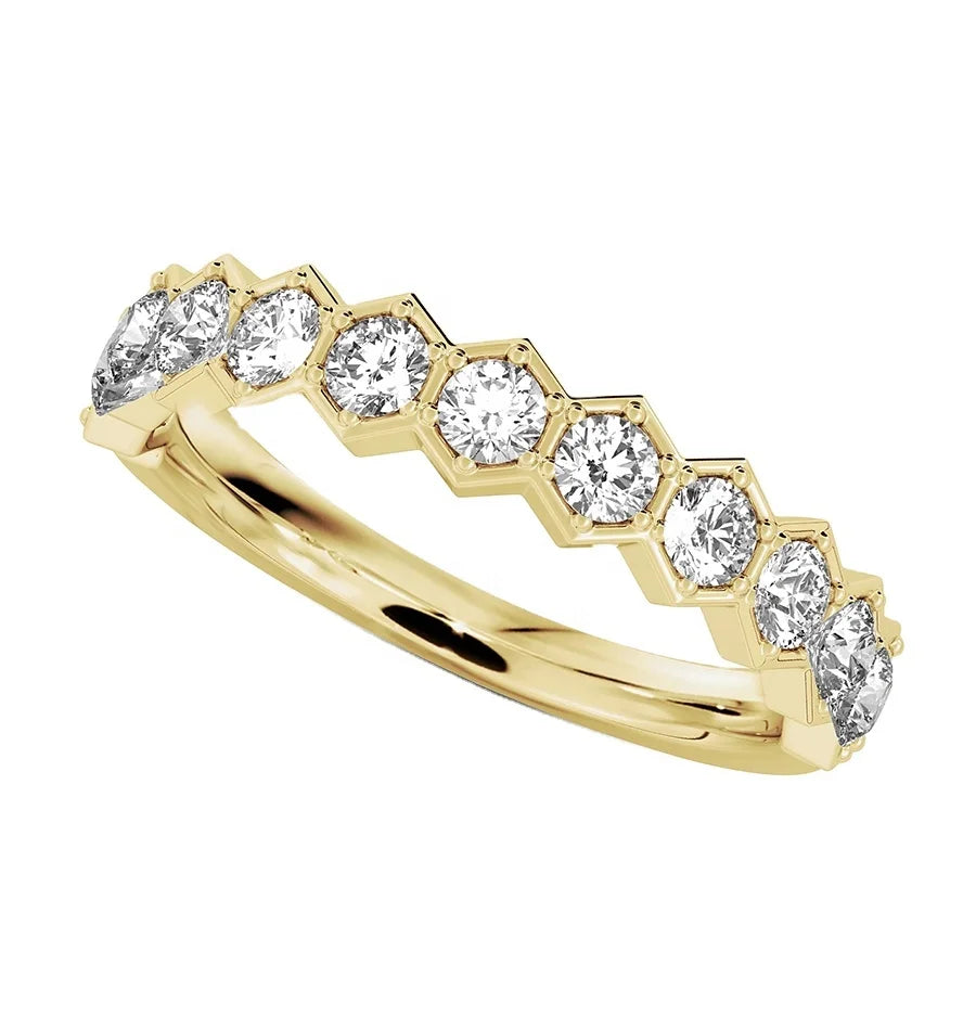 New Arrival Luxury Honeycomb Band Ring New Brass Gold-Plated Jewelry for Women for Engagement