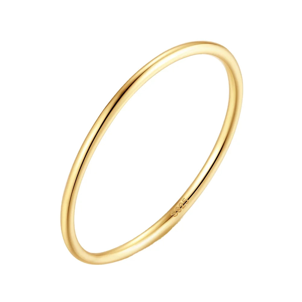 RINNTIN APR25 Minimalism Fine Jewelry Men Rings Round S925 Sterling Silver Gold Plated 1mm Width Ring for Women