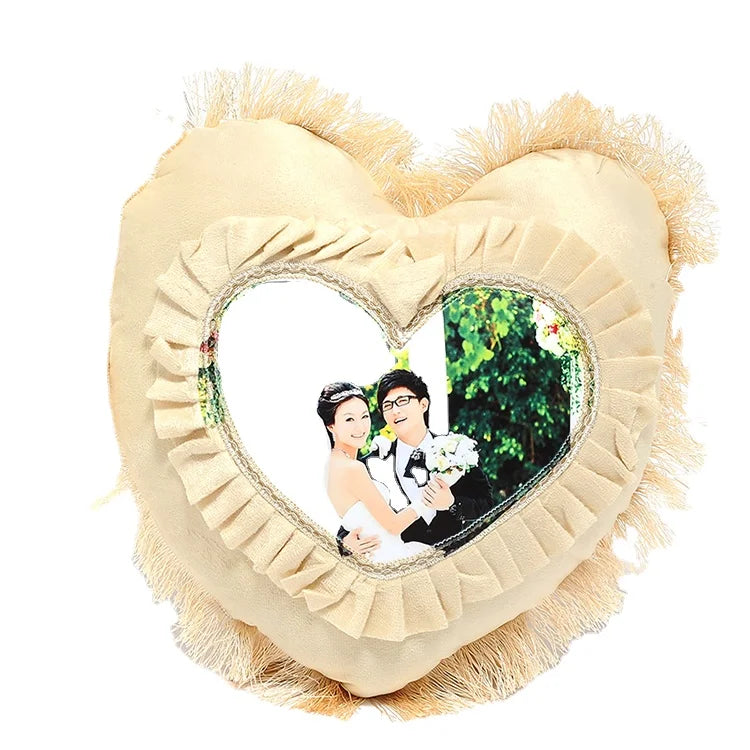 DIY Photo Print Heart Shape Pillow Case Cushion Cover Sublimation Blank Sofa Pillow Cover With Tassels for Gift Christmas