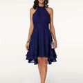 OEM LOGO ODM  3XL 4XL Plus Large Size High Waist Halter Sleeveless Midi Dresses Solid Color Chiffon Party Slim Dress