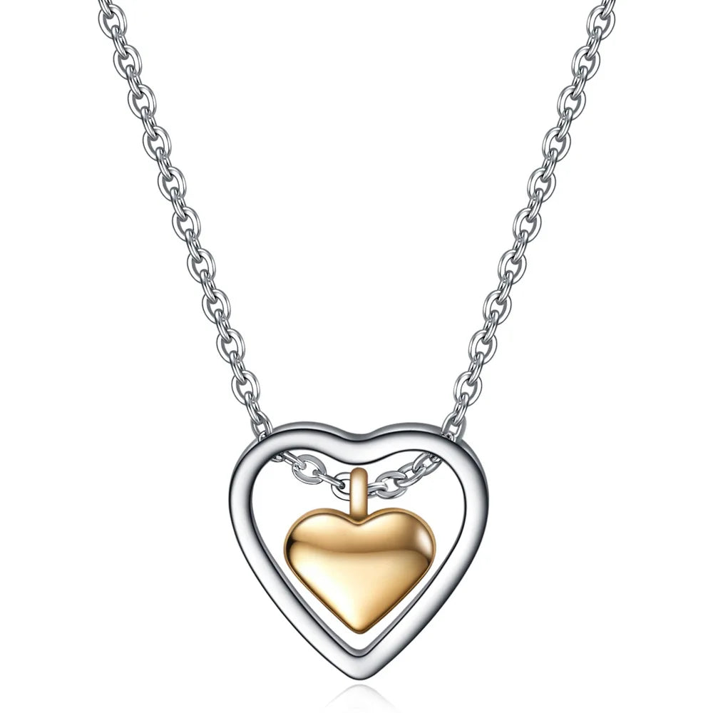New Jewelry Trendy Necklace Jewelry 316L Stainless Steel Necklace 14K Gold Double Heart Pendant Choker Necklace for Girls Women