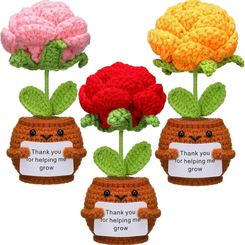Wholesale Crochet Rose Flower  Doll with Card Thank You for Helping Me Grow Teacher  Gifts for Birthday Home Office Decor Yarn