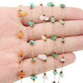 Natural Stone Chain String Gold Square Bead Chain Bohemian Necklace Stainless Steel Diy Handmade Chain