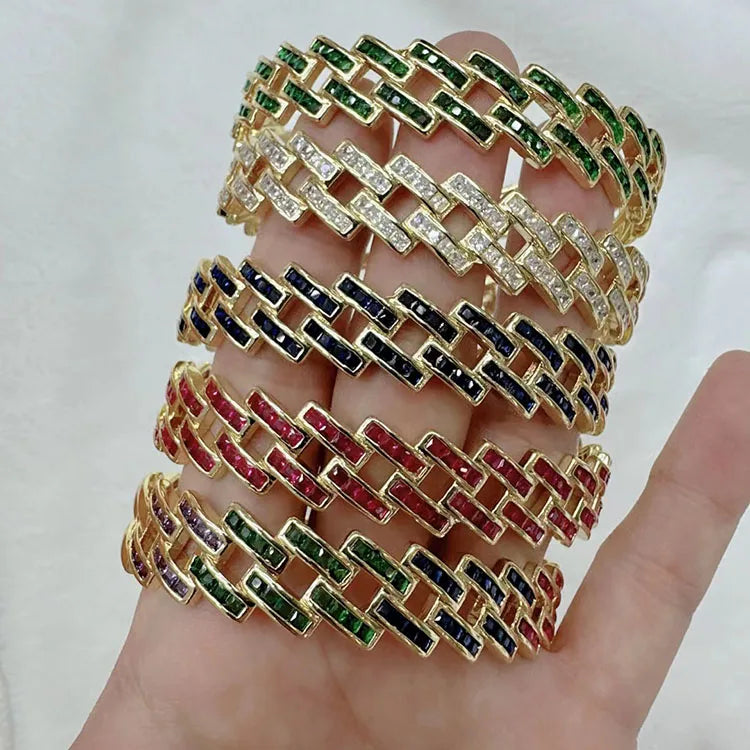 BC2120 New Fashion Unique 18K Gold  Plated Baguette CZ Diamond Micro Pave Hand Cuff Bangle Bracelet