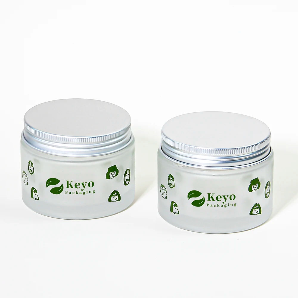 OEM 100g Frosted Clear Glass Packaging Aluminum Lid Hot Sale Straight Sided Cosmetic Face Cream Jar Skin Care Blush Skin Care