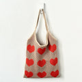 2023 New Style Women's Portable Tote Bags Hollow Mesh Knitted Beach Bags with Open Closure Heart Design Reusable Shopping Bags
