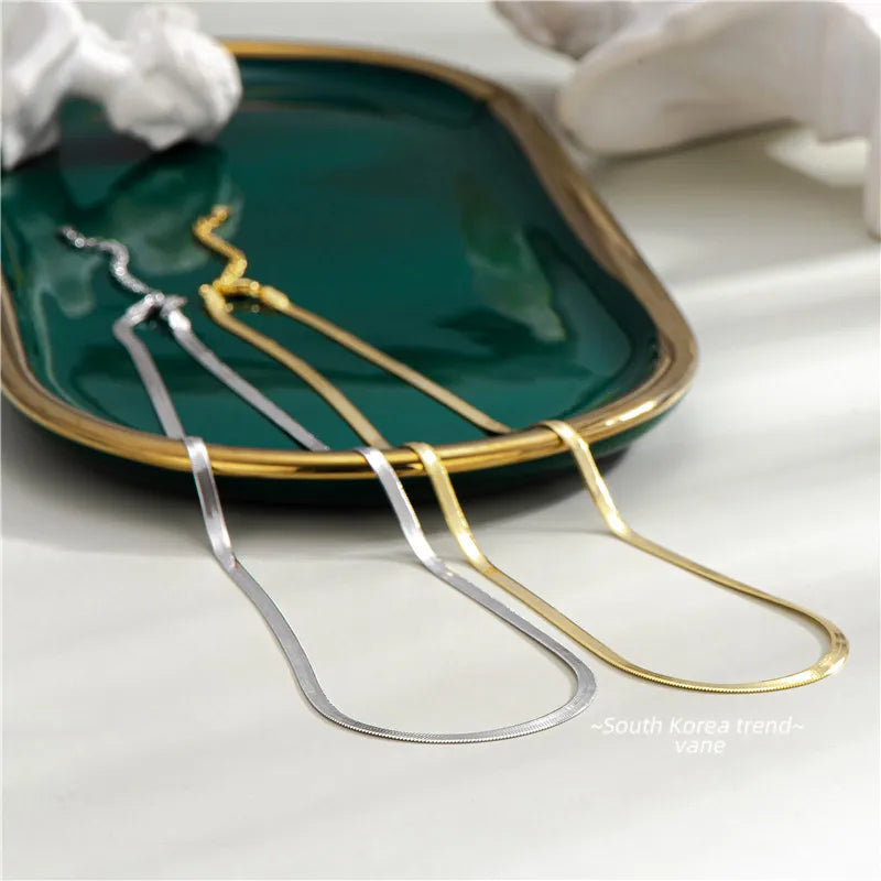 Simple Flat Snake Chain Necklace With Extension Chain Diy Jewelry Making 925 Sterling Silver Chain Necklace for Women
