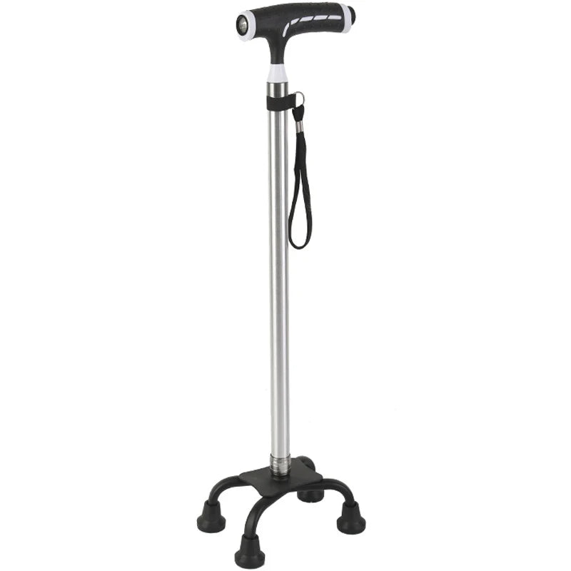 Outdoor Aluminum Adjustable Four-legged Non-slip Portable Retractable Walking Cane Stick With Led Light Armrest for Mobility Aid