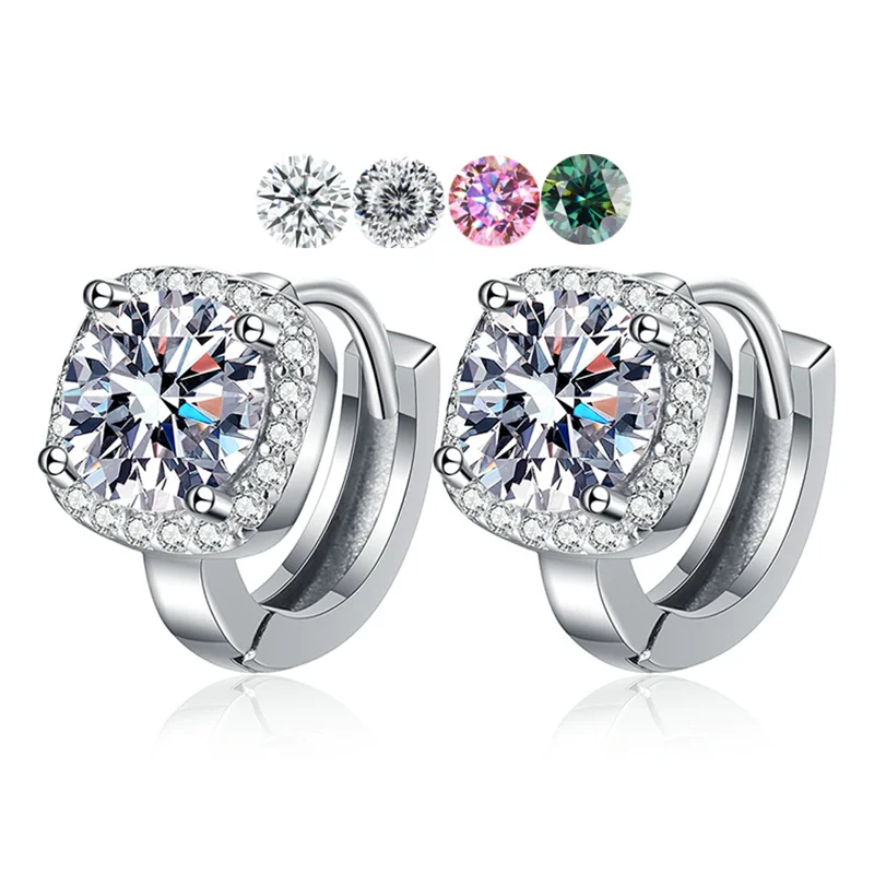 925 Sterling Silver VVS 1ct Iced Out Moissanite Diamond Stud Earrings Fine Jewelry with GRA Certificate