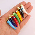 JF7358  Hot Jewelry Supplies Rainbow Multi Colored Gold Plated Glaze Lampwork Glass Evil Eyes Chilli Pepper Horn Charm Pendants