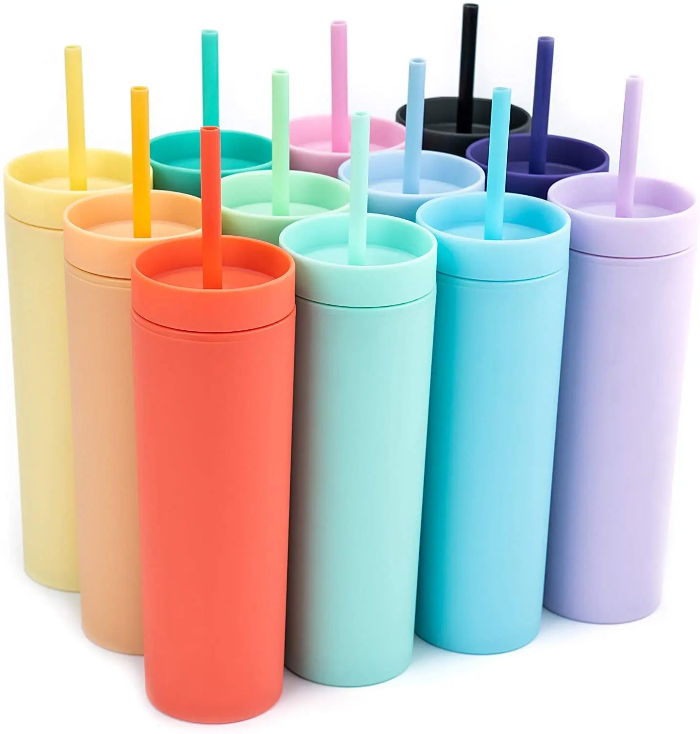 2025 Hot Selling Products Wholesale 16OZ Double Wall Plastic AS Cute Tumbler Candy Rubber Colored Custom Water Bottle with Straw