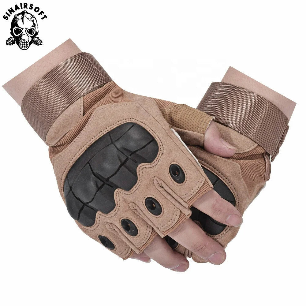 Half Finger Motorbike Hard Knuckle Protective Leather Outdoor Sport Tactical Gloves