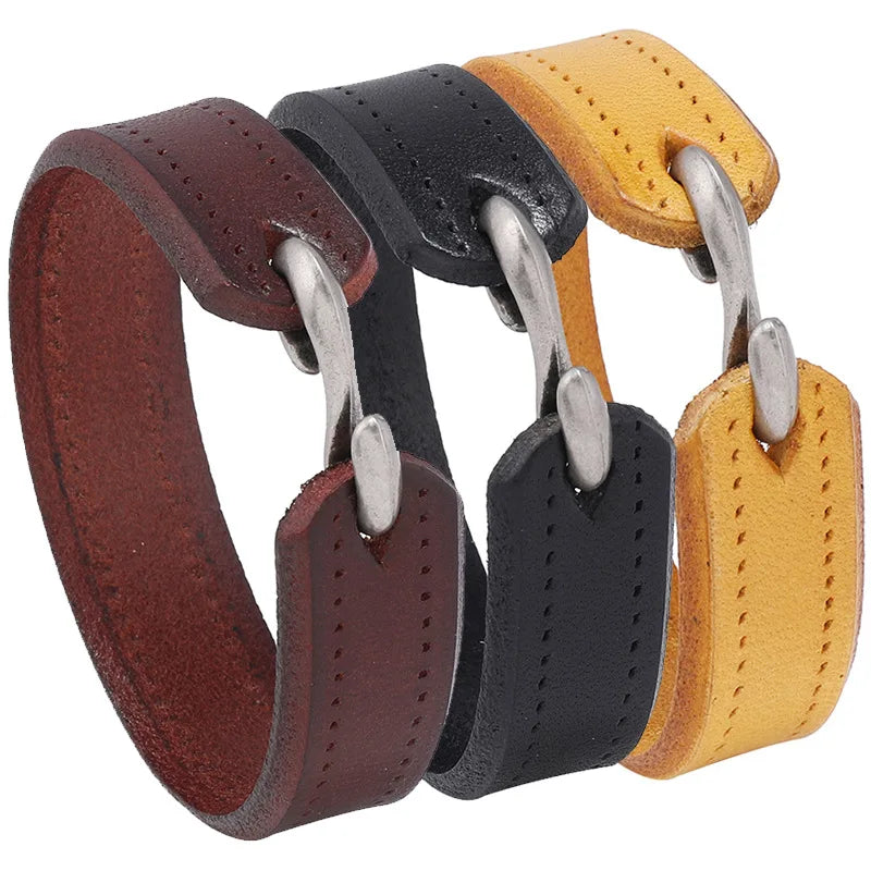New Arrival Vintage Simple Design S Hook Mens Genuine Leather Cuff Bracelet Fashion Jewelry Wrist Bracelets for Men Women