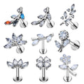 Wholesale ASTM F136 Titanium 16G Internal Thread Flower Leaf Shape CZ Inlay Nose Stud Cartilage Helix Earrings  Piercing Jewelry