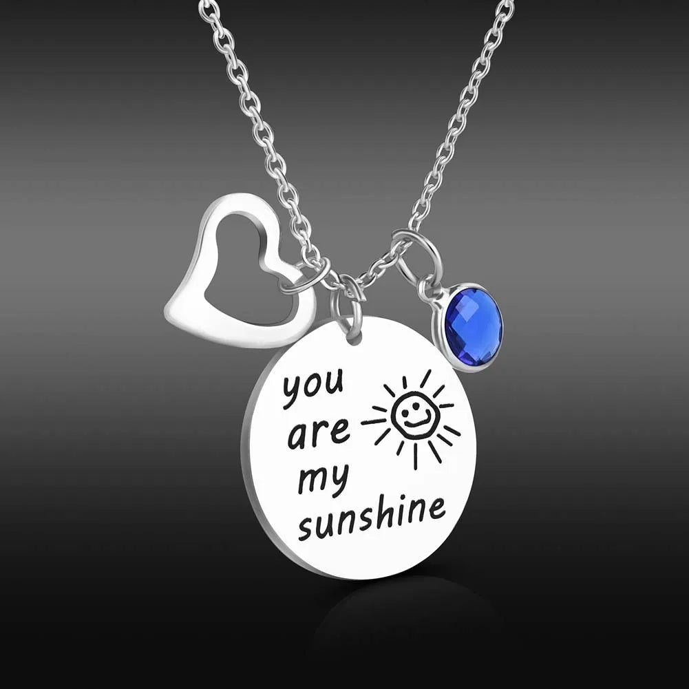 Stainless Steel Custom You Are My Sunshine Pearl Birthstone Necklace Jewelry for Mom Girlfriend Lady Coin Disc Pendant Necklaces