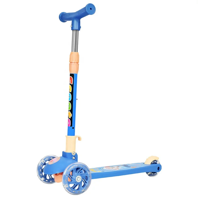 Indoor Outdoor Colorful 3-Wheel Steel Frame Foldable Kids Kick Scooter with Light for 1-6 Year Olds
