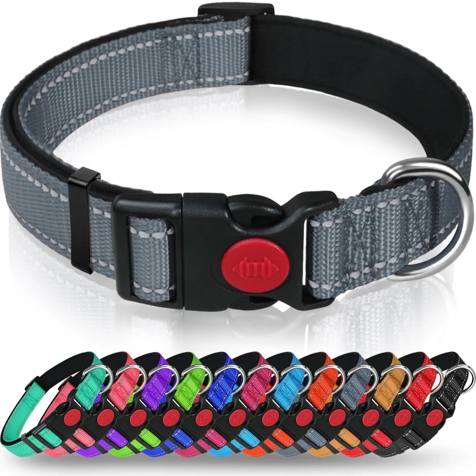 Luxury Adjustable Nylon Pet Collar Reflective Ribbons Luxury Cross-Border Safety Dog Collar Belt Solid Padded Wholesale Pet