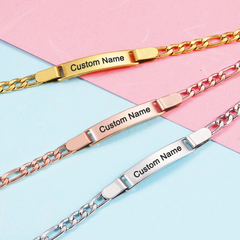 Simple Fashion Custom Engraved Name 18k Gold Plated Stainless Steel Charm Bracelets YF2778
