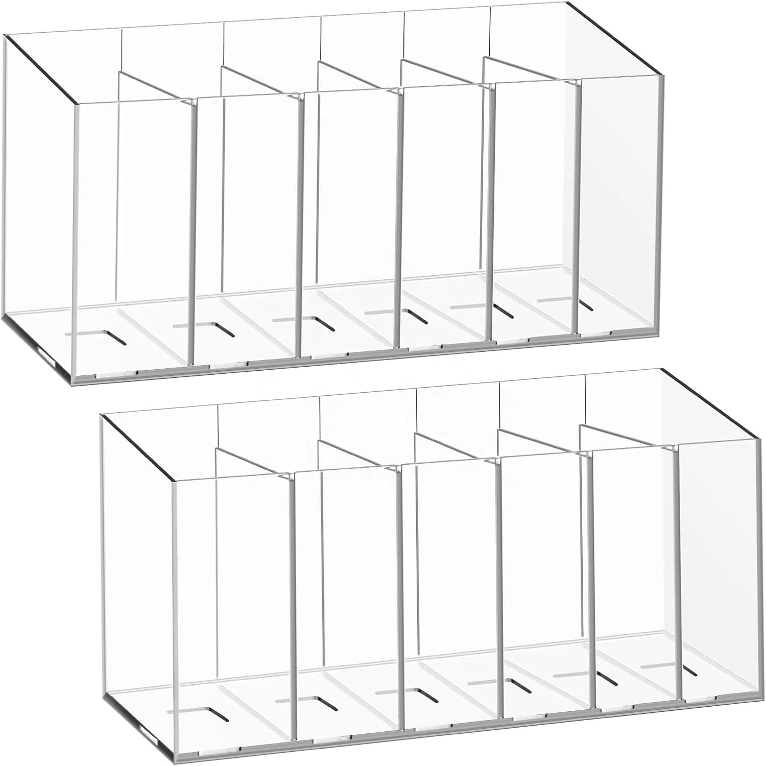 2pcs Acrylic 6 Compartment Pen Holder Removable Divider Makeup Brush Organizer Cosmetic Storage for Office Desk Display Racks