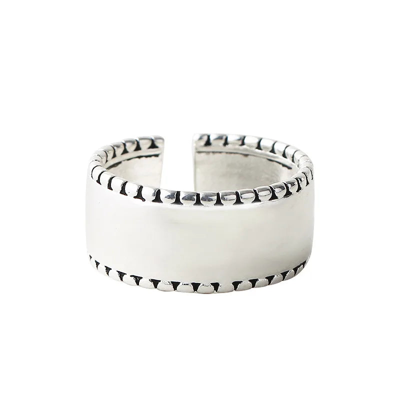 925 Sterling Silver Opening Ring for Women Wide Faceted Retro Ring Personalized Versatile Ring New Trend