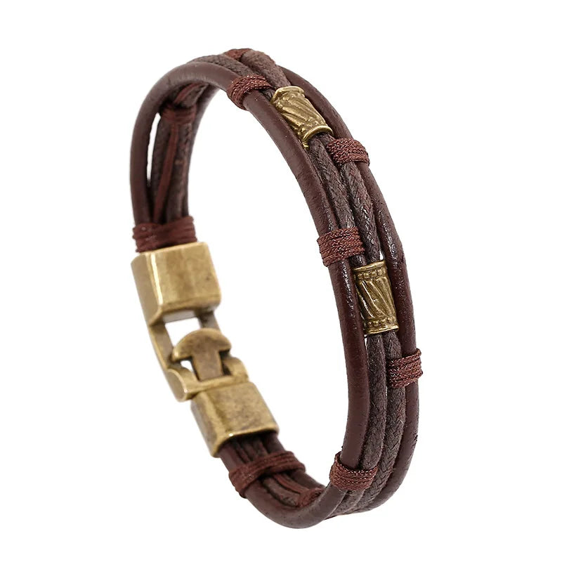 Men's Weaved Leather and Metal Button for Bracelet Elegant Gift for Wedding Anniversary or Party