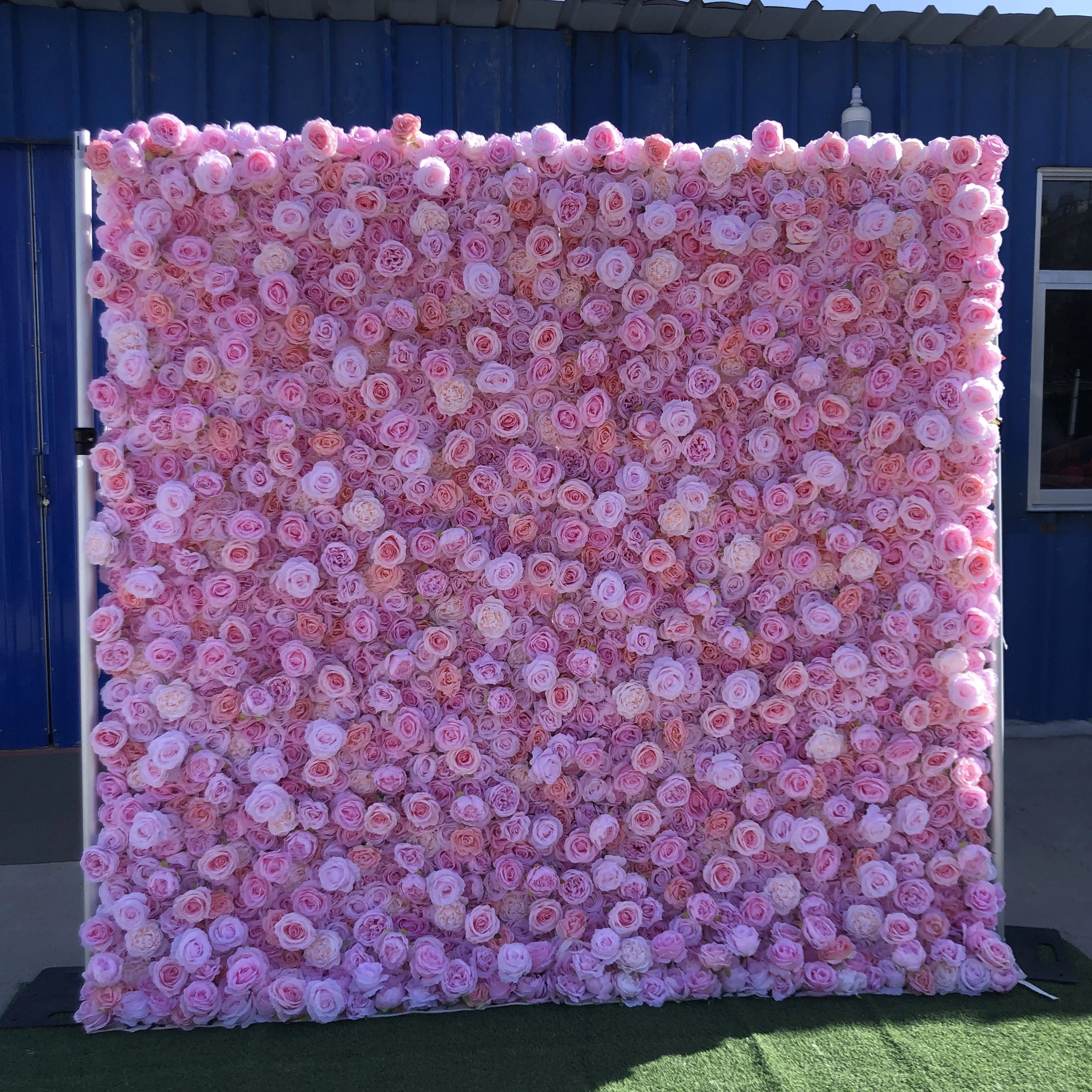 KE-WA028 Wholesale Wedding Artificial Silk Flowers Wall Roll up pink Flower Wall Backdrop 8ft X 8ft Fabric Flower Wall Panel