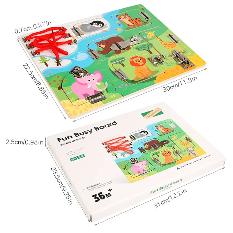 Portable Wooden Montessori Busy Board for Kids Unisex Animal Scene Buckle Lock Educational Travel Toy for Cognitive Learning