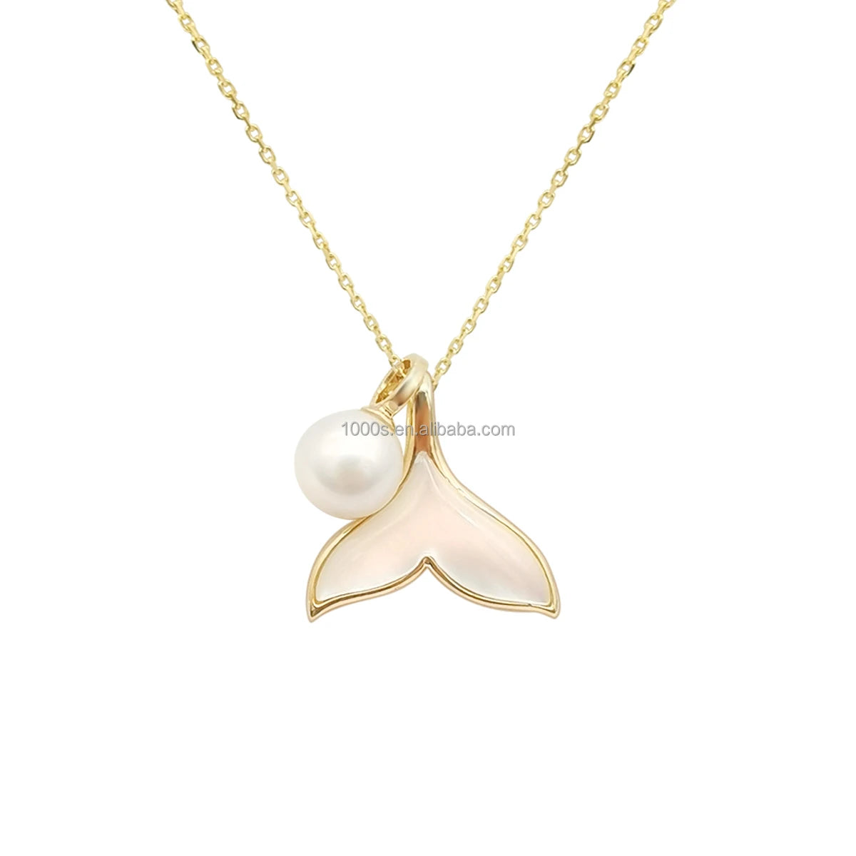 Luxury 18K Real Solid Gold Natural Freshwater Pearl Mermaid Tail Pendant Necklace Jewelry for Women Gift