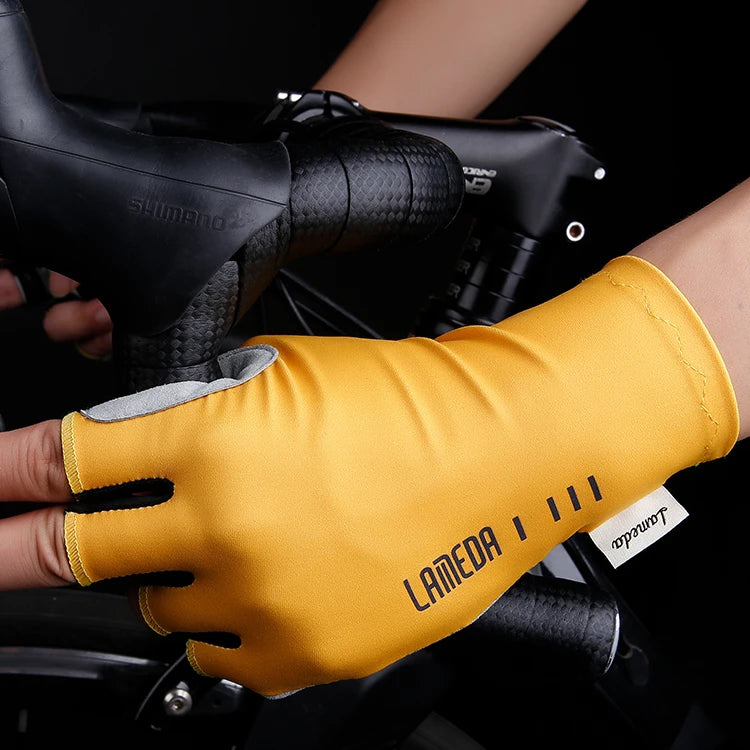 LAMEDA Professional Half Finger Mitts Breathable Shockproof Leather Riding Gloves for Bike