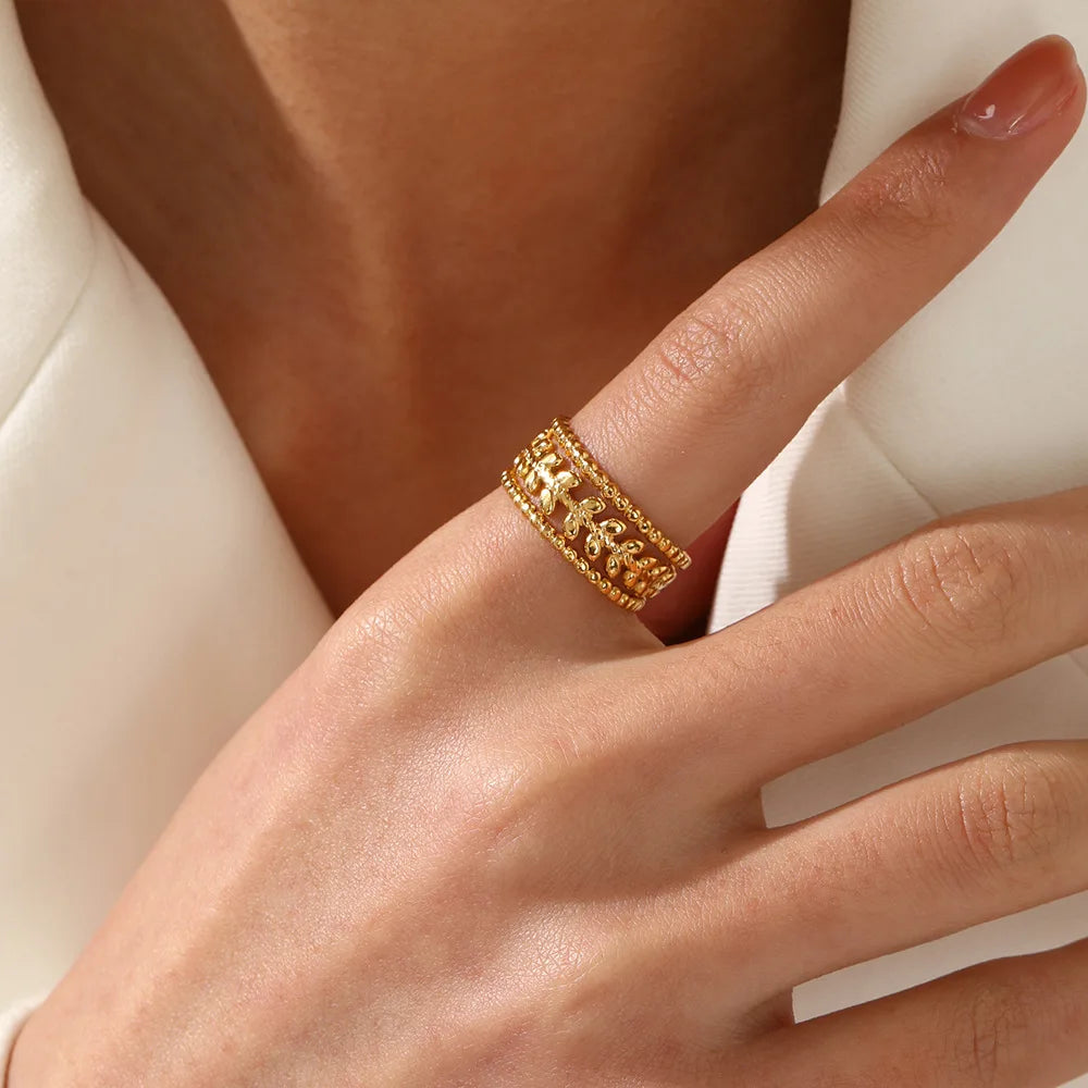 Nabest Titanium Stainless Steel Gold Plated Layers Rings Tarnish Free Women Open Stylish Designer Ring Jewelry