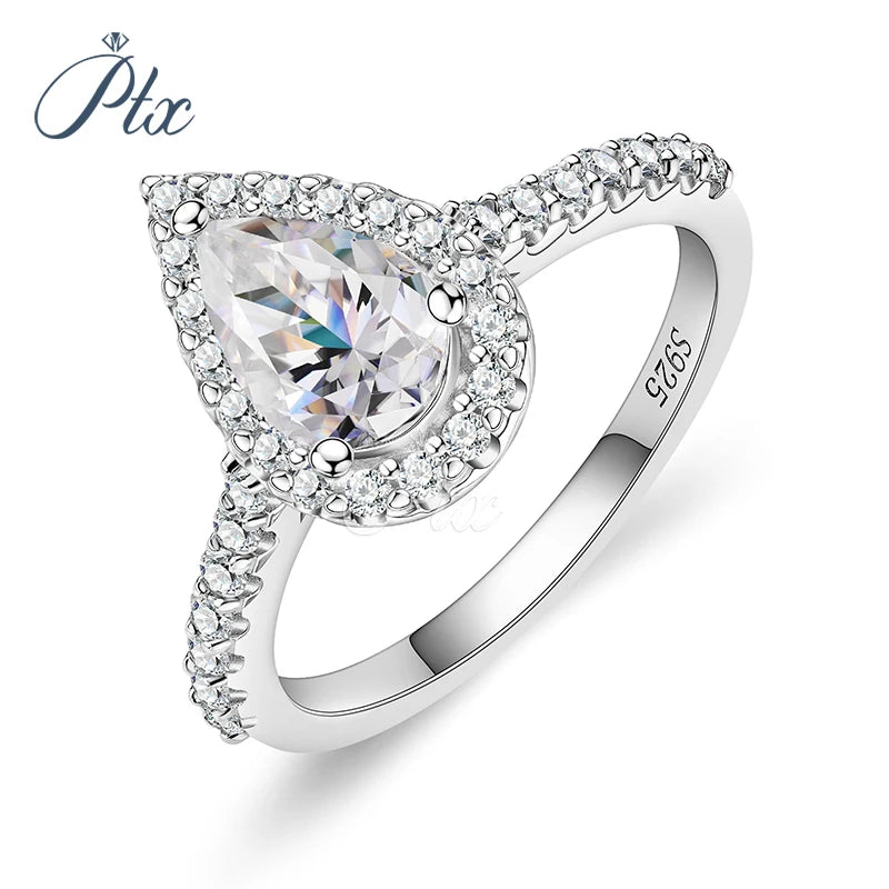 Pear Shape halo Design 1 Carat Diamond VVS D Wholesale Price Wedding 925 Sterling Silver Moissanite Ring