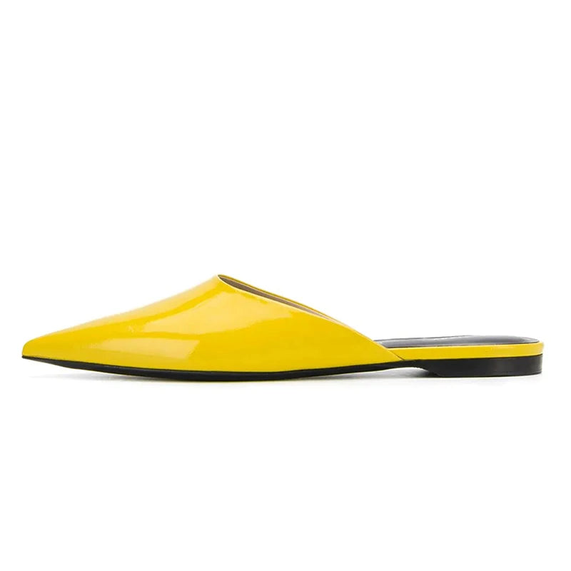 Plus Size Yellow Casual Flat Pointed Toe Mules Patent Leather Pumps Women Shoes