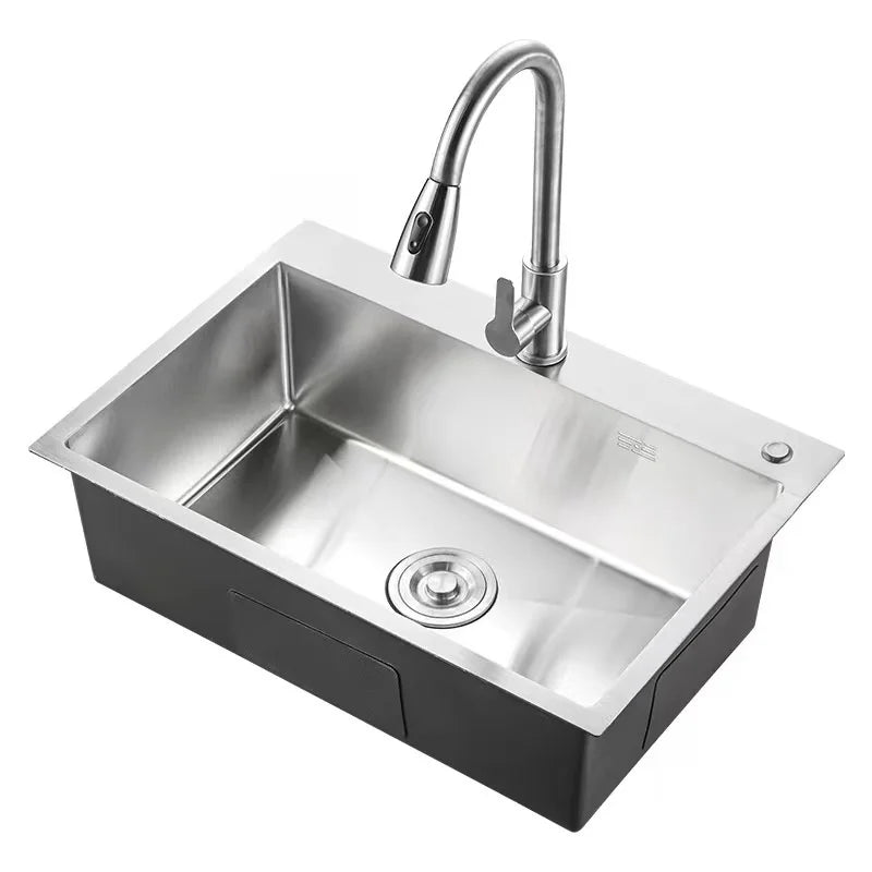Hot Selling Modern Single Bowl Handmade Kitchen Sink Brushed Stainless Steel Nano Deep Undermount Strainer with Two Holes