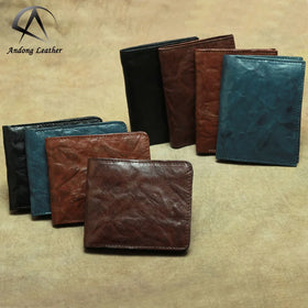 Andong Handmade Genuine Leather Wallet for Men Simple Retro Vegetable Tanned Sheepskin Wallets for Women Card Holder Purse