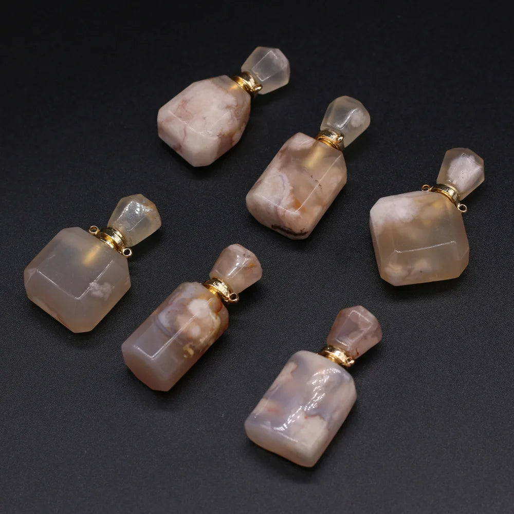 Hongzhuo Natural cherry blossoms agate perfume bottle custom crystal oil bottle pendant