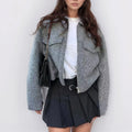 Enyami Luxury Tweed Long Sleeve Pocket Women High Collar Filled Casual Outerwear Autumn Short Women Coats