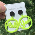 Gold Plated Hell Yeah Earrings New Yellow Letter Element Drop Geometric Shape Creative Round Hollow Fashion Design